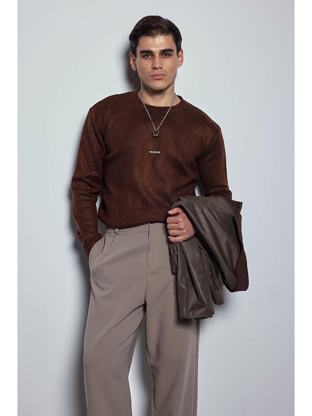 Kahverengi Erkek Regular Fit Bisiklet Yaka Kazak Kahve-4