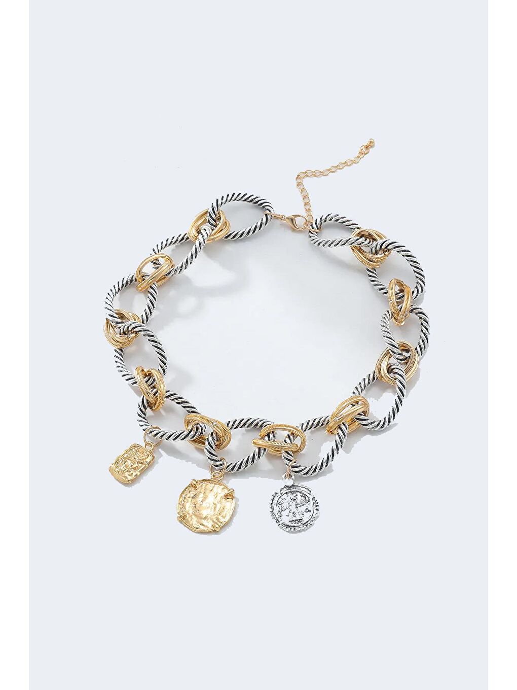 Sarı Gold ve Silver Karışık Madalyon Kolye-3