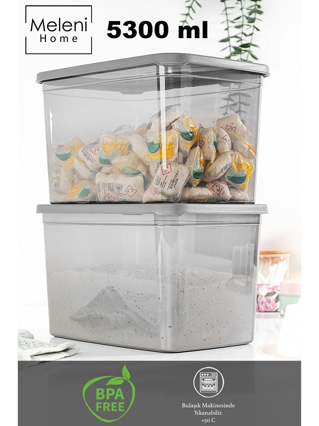 2 li Mega Boy Deterjan Saklama Kutusu   Dikdörtgen Toz Tablet Deterjan Kutusu Antrasit-1