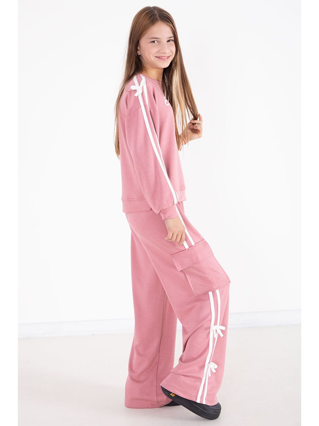 Pembe Yazı Baskılı Şeritli Kız Çocuk Alt Üst Takım 22771-3