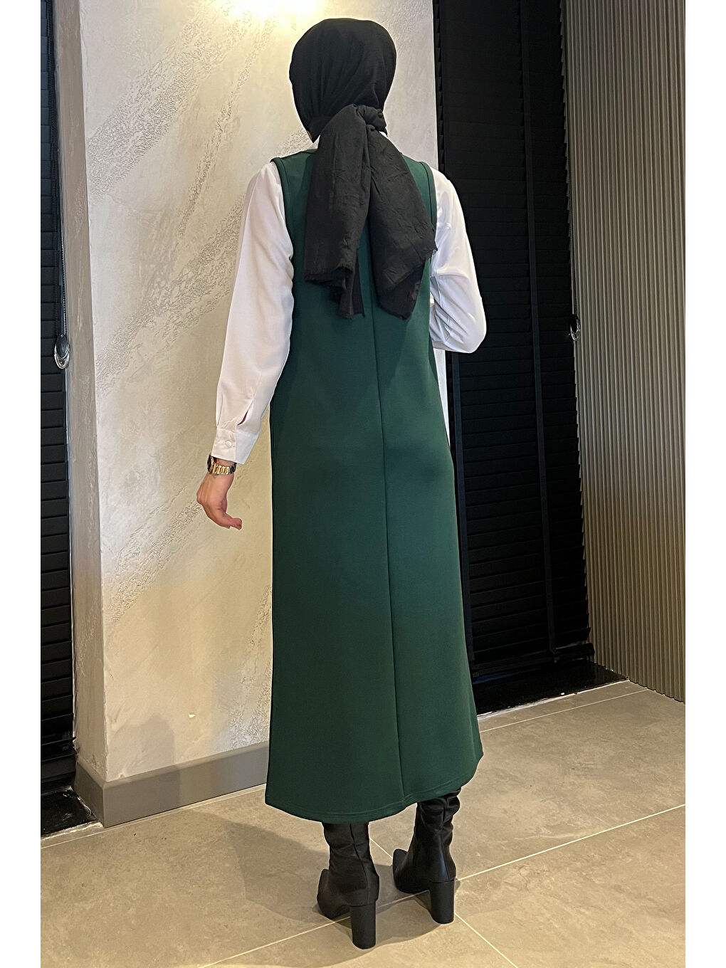 Yeşil Kadın Tesettür Gömlek Jile Kombin Elbise-7