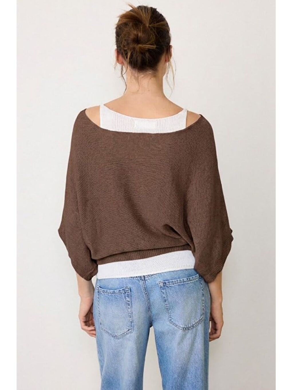 Kahverengi Geniş Yaka Çift Katlı Triko Kazak Mg2780-2