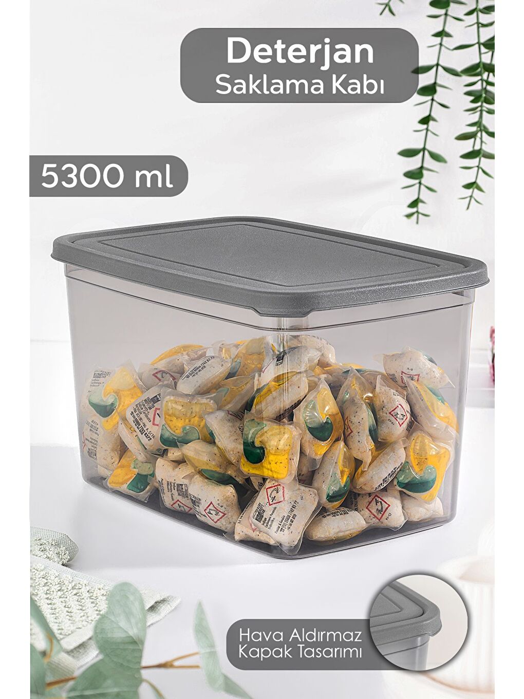 Mega Boy Deterjan Saklama Kutusu   Dikdörtgen Toz Tablet Deterjan Kutusu Antrasit