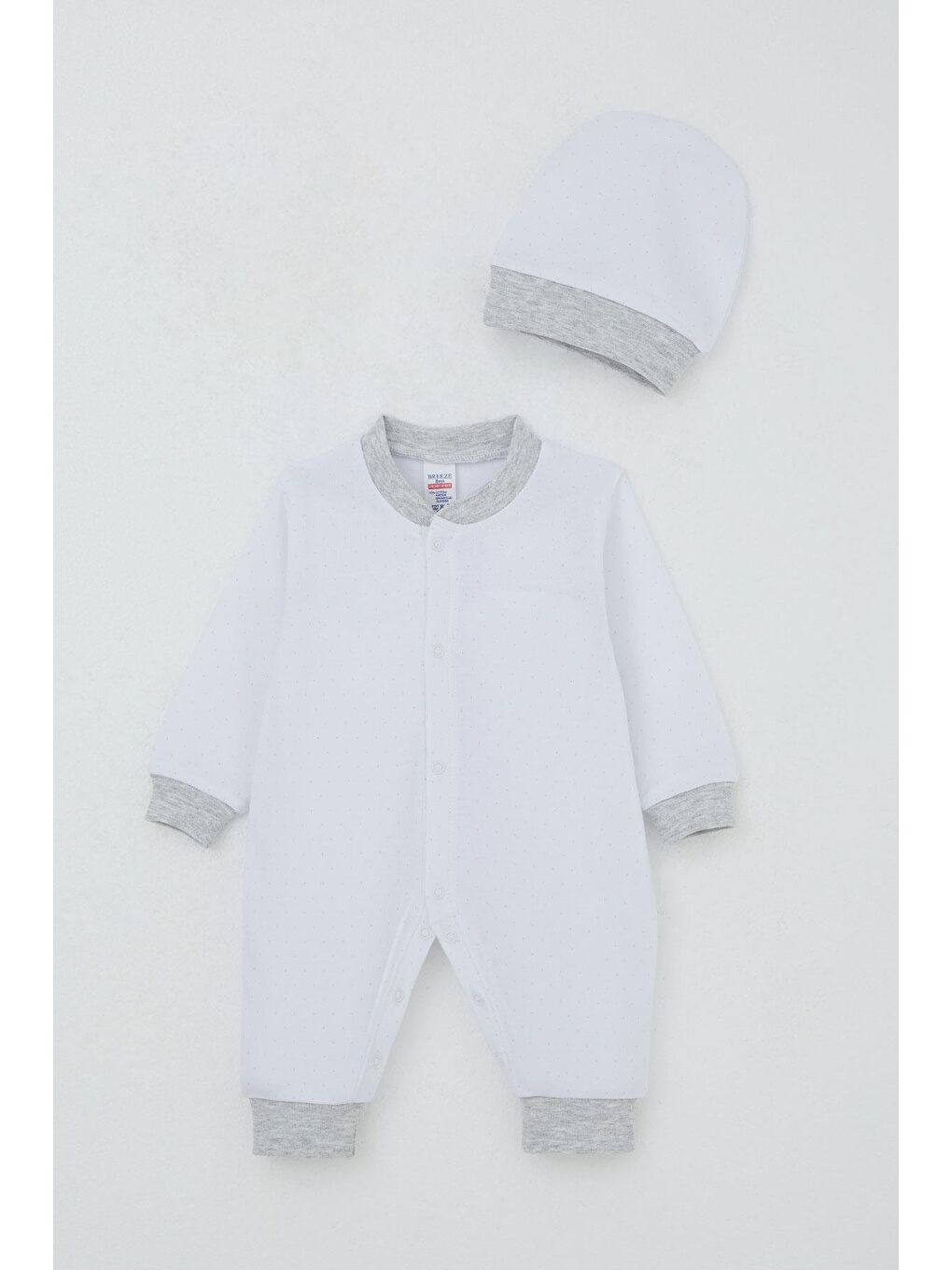 Erkek Bebek Tulum Nokta Desenli Beyaz (0-6 Ay)