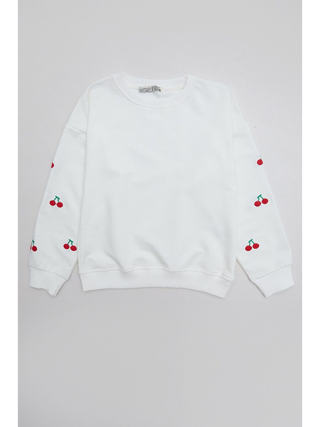 Ekru Kolları Kiraz Nakışlı Kız Çocuk Sweatshirt