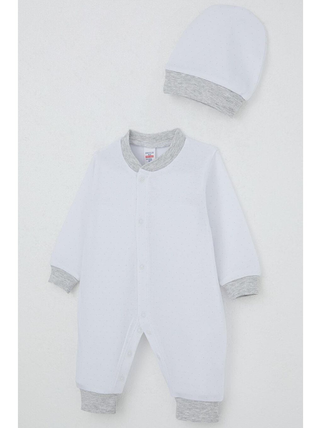 Erkek Bebek Tulum Nokta Desenli Beyaz (0-6 Ay)-2