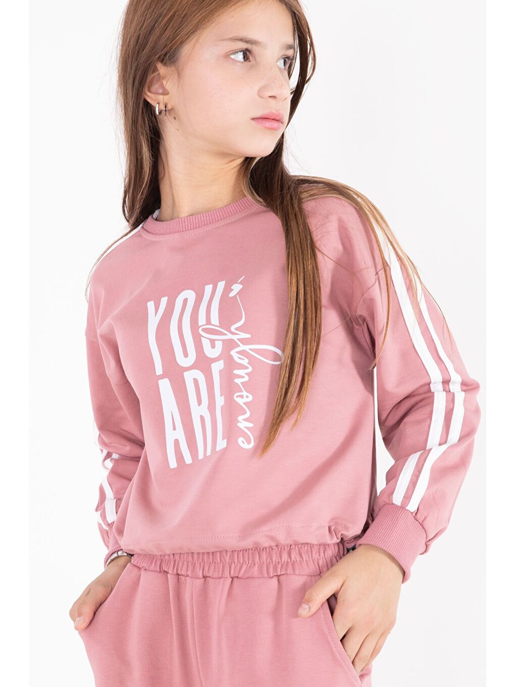 Pembe Yazı Baskılı Kargo Cep Detaylı Kız Çocuk Takım 22776-1