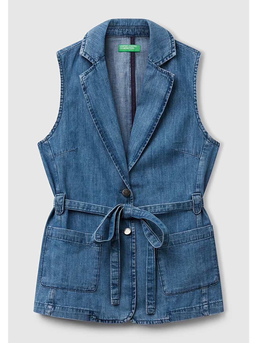 Kadın Açık Mavi Kenevir Karışımlı Belden Bağlamalı Yelek-1