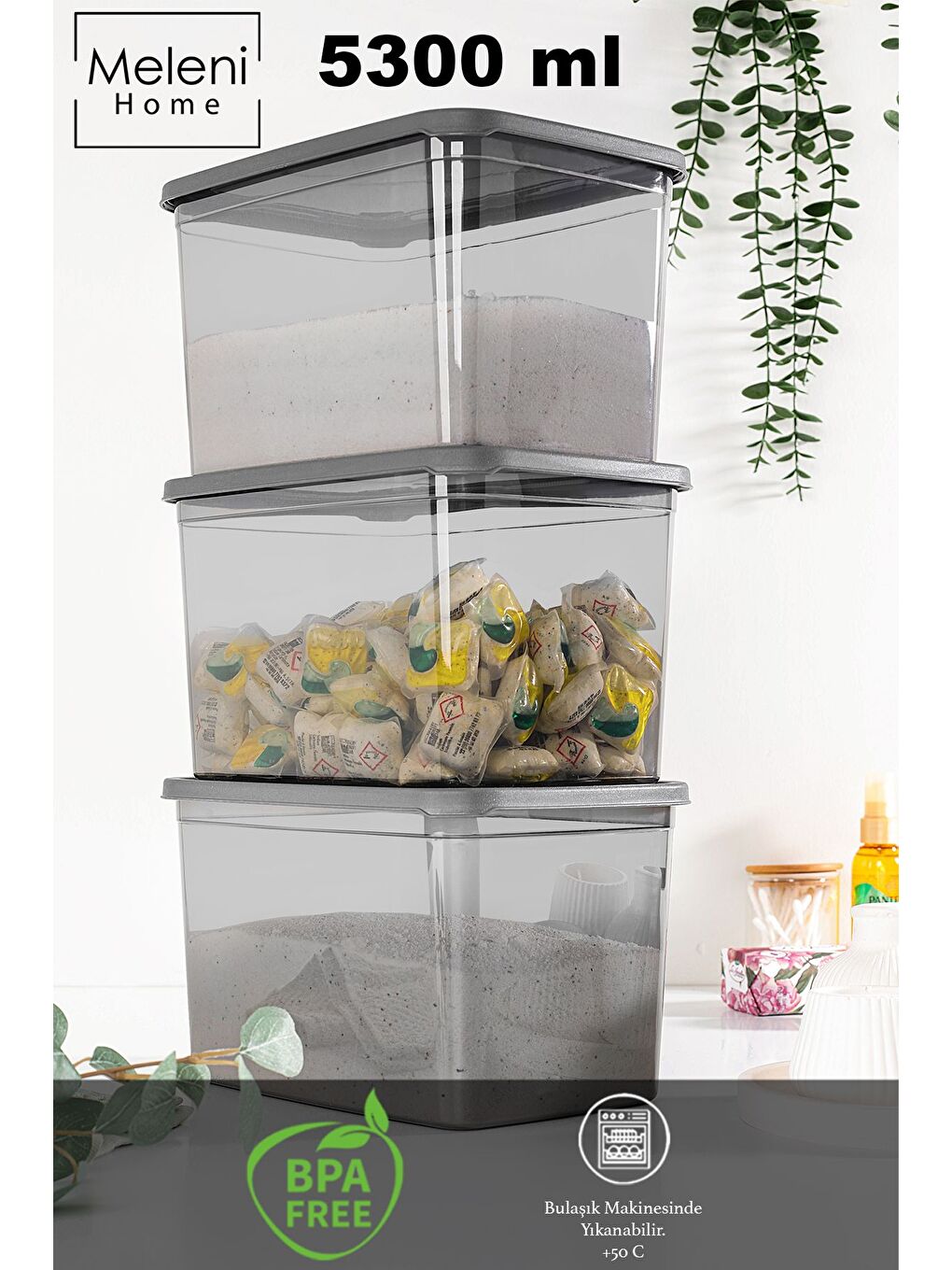 3 lü Mega Boy Deterjan Saklama Kutusu   Dikdörtgen Toz Tablet Deterjan Kutusu Antrasit-1