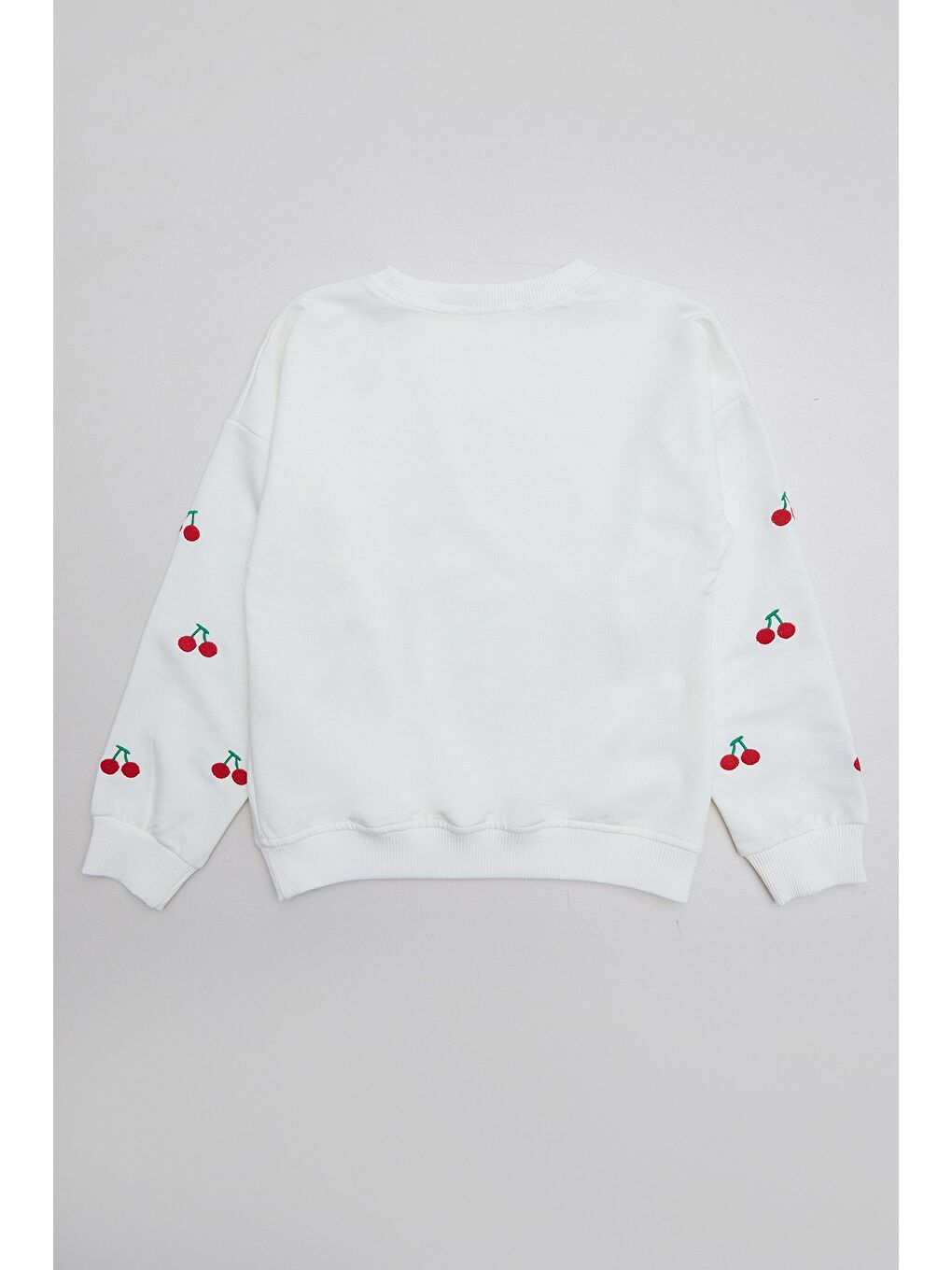 Ekru Kolları Kiraz Nakışlı Kız Çocuk Sweatshirt-2