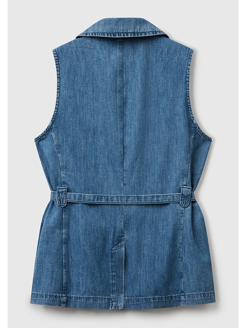 Kadın Açık Mavi Kenevir Karışımlı Belden Bağlamalı Yelek-3