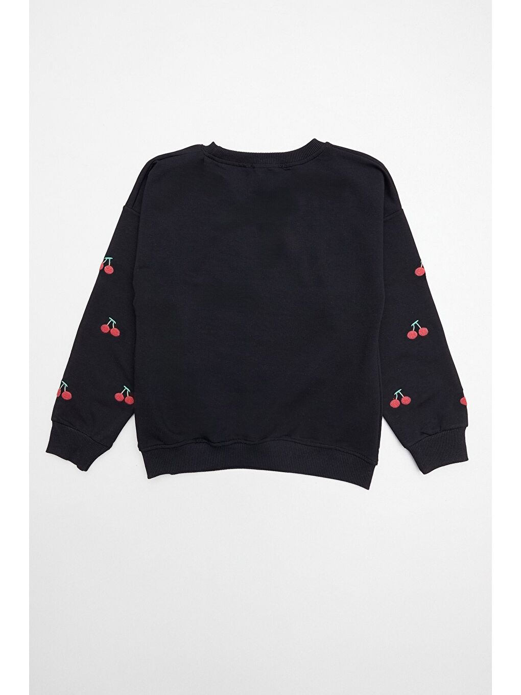 Siyah Kolları Kiraz Nakışlı Kız Çocuk Sweatshirt-2