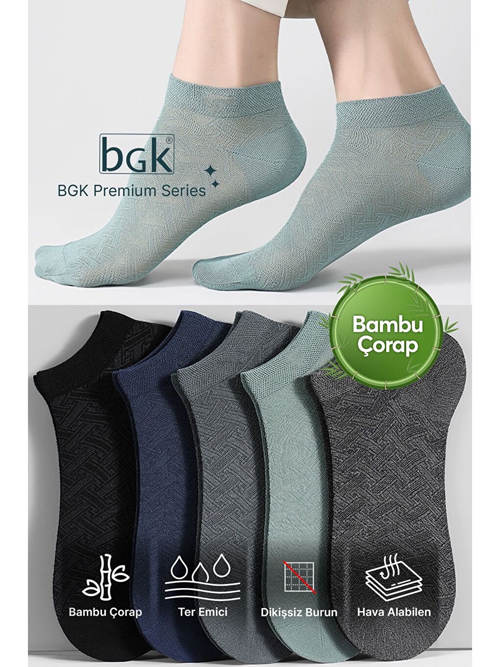 Karışık Unisex Bambu 5 Çift Renkli Patik Çorap Dikişsiz