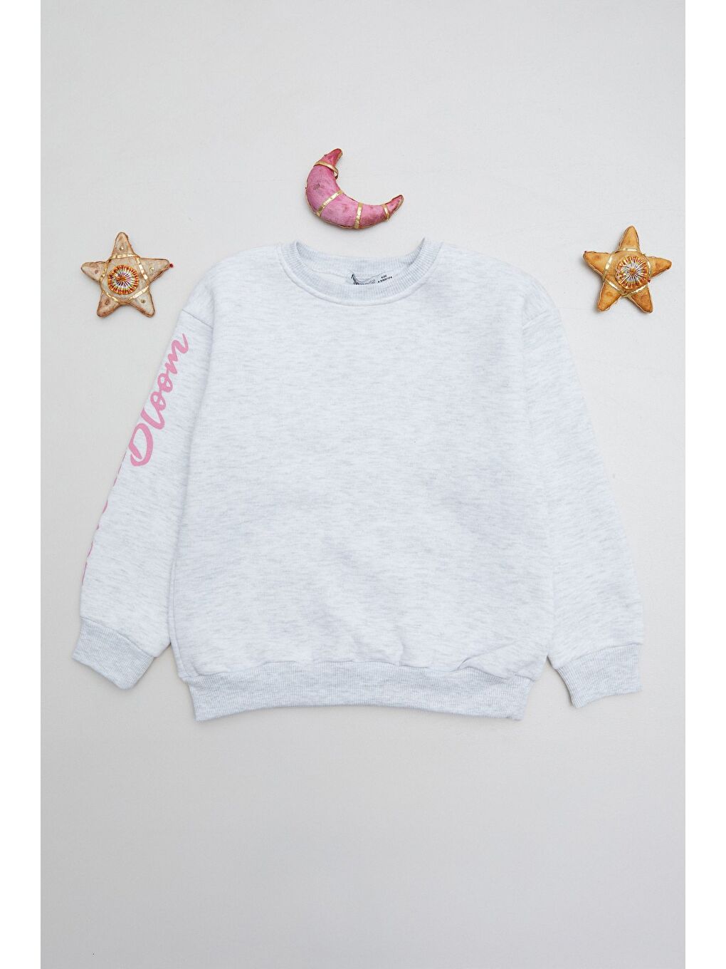 Gri 3 İplik Kolu Yazı Baskılı Kız Çocuk Sweatshirt