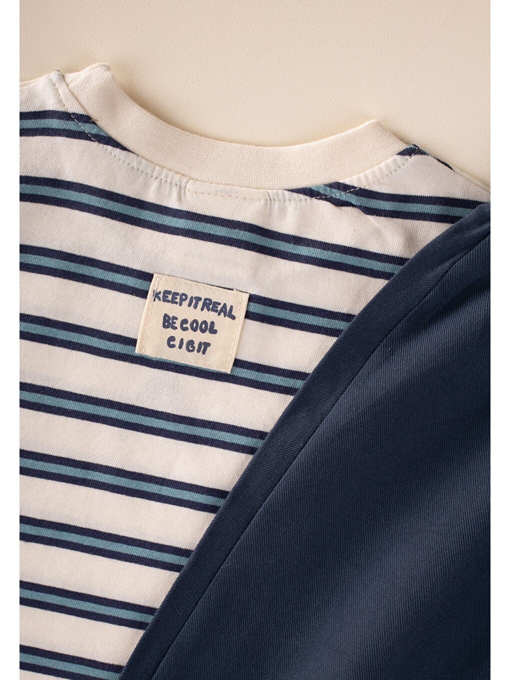Oversize T-shirt Geniş Kesim Pantolon Takım 2-10 Yaş Lacivert Çizgili-2