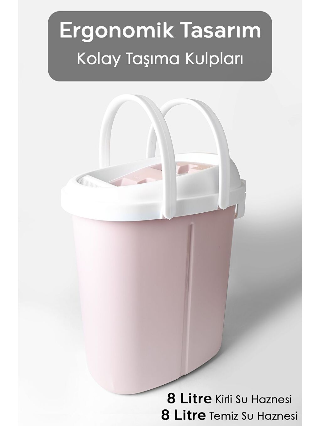 Pembe Yüzey Yer Silme Temizlik Seti Temiz Kirli Su İki Bölmeli Kova Dönebilen Tablet Mop Paspas-3