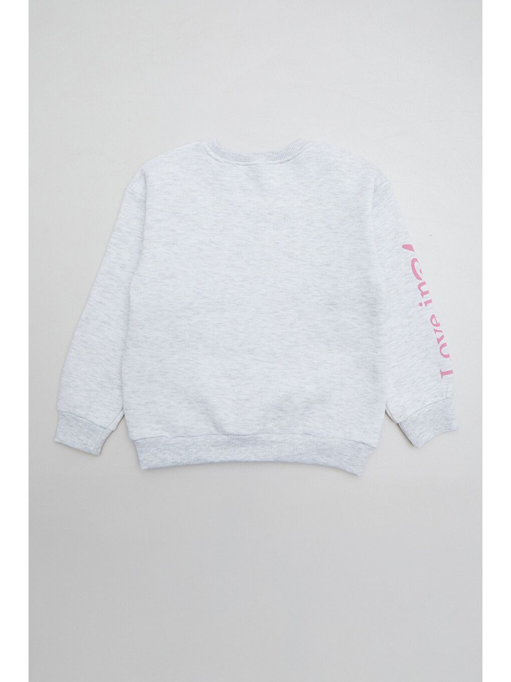 Gri 3 İplik Kolu Yazı Baskılı Kız Çocuk Sweatshirt-1