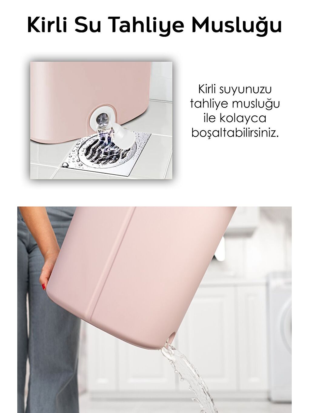 Pembe Yüzey Yer Silme Temizlik Seti Temiz Kirli Su İki Bölmeli Kova Dönebilen Tablet Mop Paspas-5