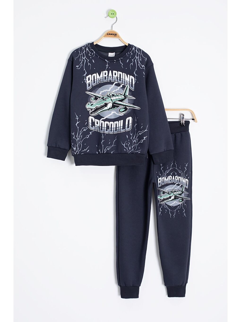 Gri Füme Erkek Çocuk Yazılı Karakter Baskılı Şardonlu Eşofman Takımı 23290