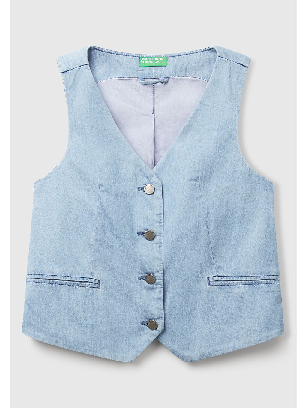 Kadın Açık Mavi %100 Pamuk Şamre Denim Yelek-1