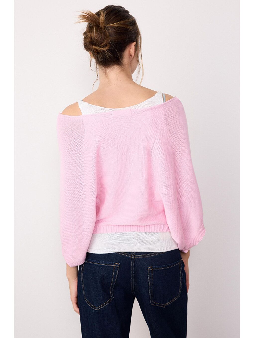 Pembe Geniş Yaka Çift Katlı Triko Kazak Mg2780-3