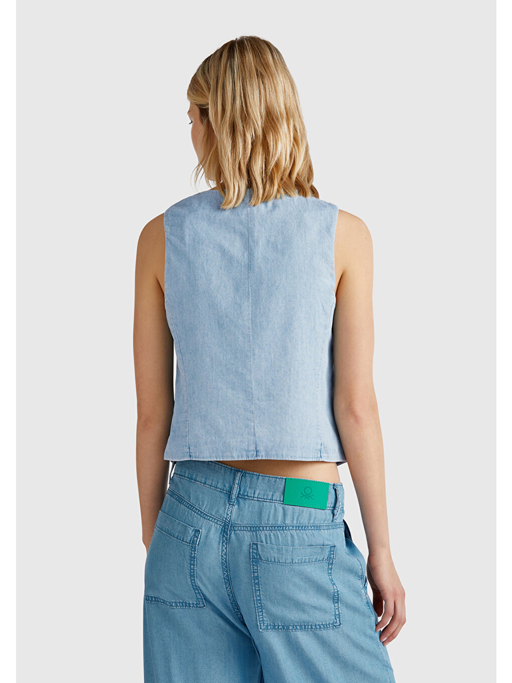 Kadın Açık Mavi %100 Pamuk Şamre Denim Yelek-2