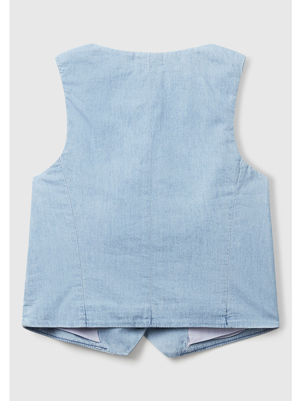 Kadın Açık Mavi %100 Pamuk Şamre Denim Yelek-3