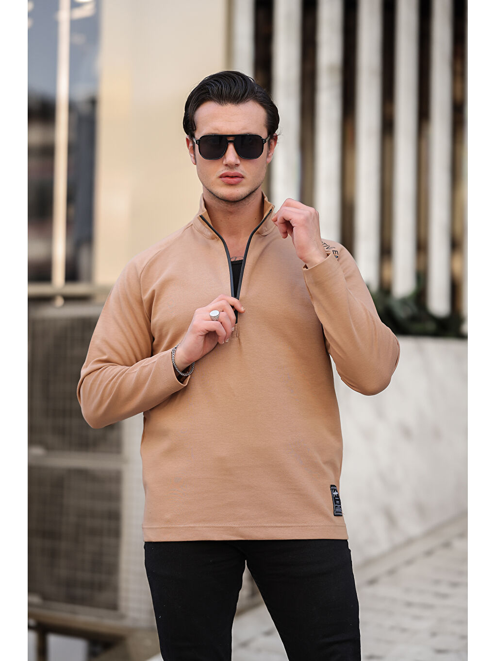 comstar Camel Erkek Yarım Fermuarlı Baskılı  Sweatshirt - 1