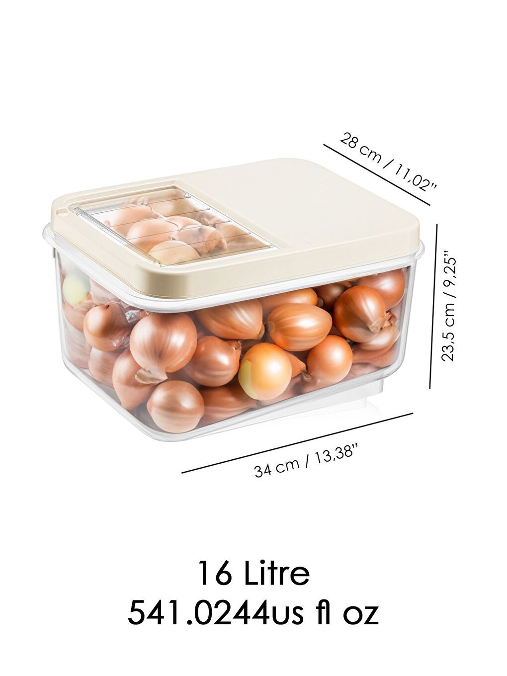 Ekru 2li 16 Litre Sürgülü Kapak Sebzelik Patates Soğan Sebze Saklama Kabı Erzak Saklama Kabı Krem-3