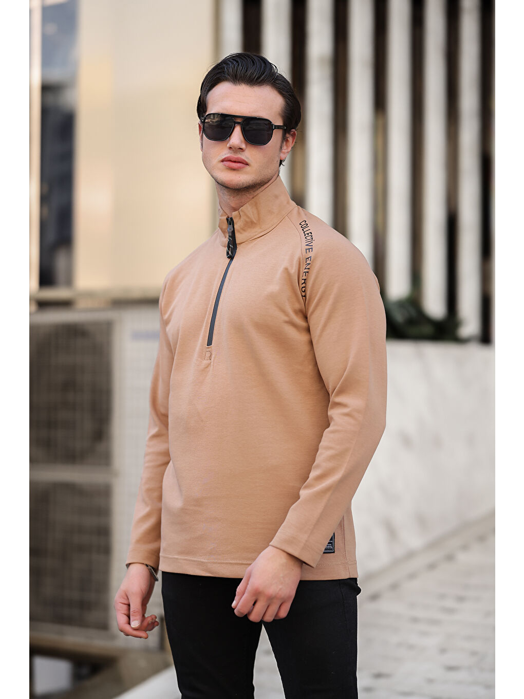 comstar Camel Erkek Yarım Fermuarlı Baskılı  Sweatshirt - 2