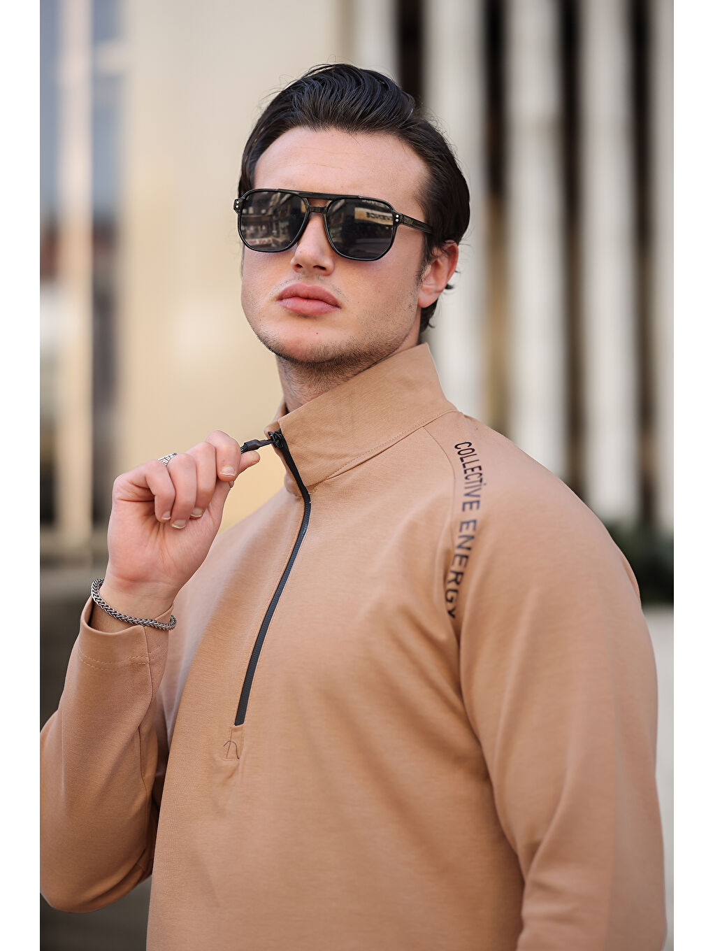 comstar Camel Erkek Yarım Fermuarlı Baskılı  Sweatshirt - 3