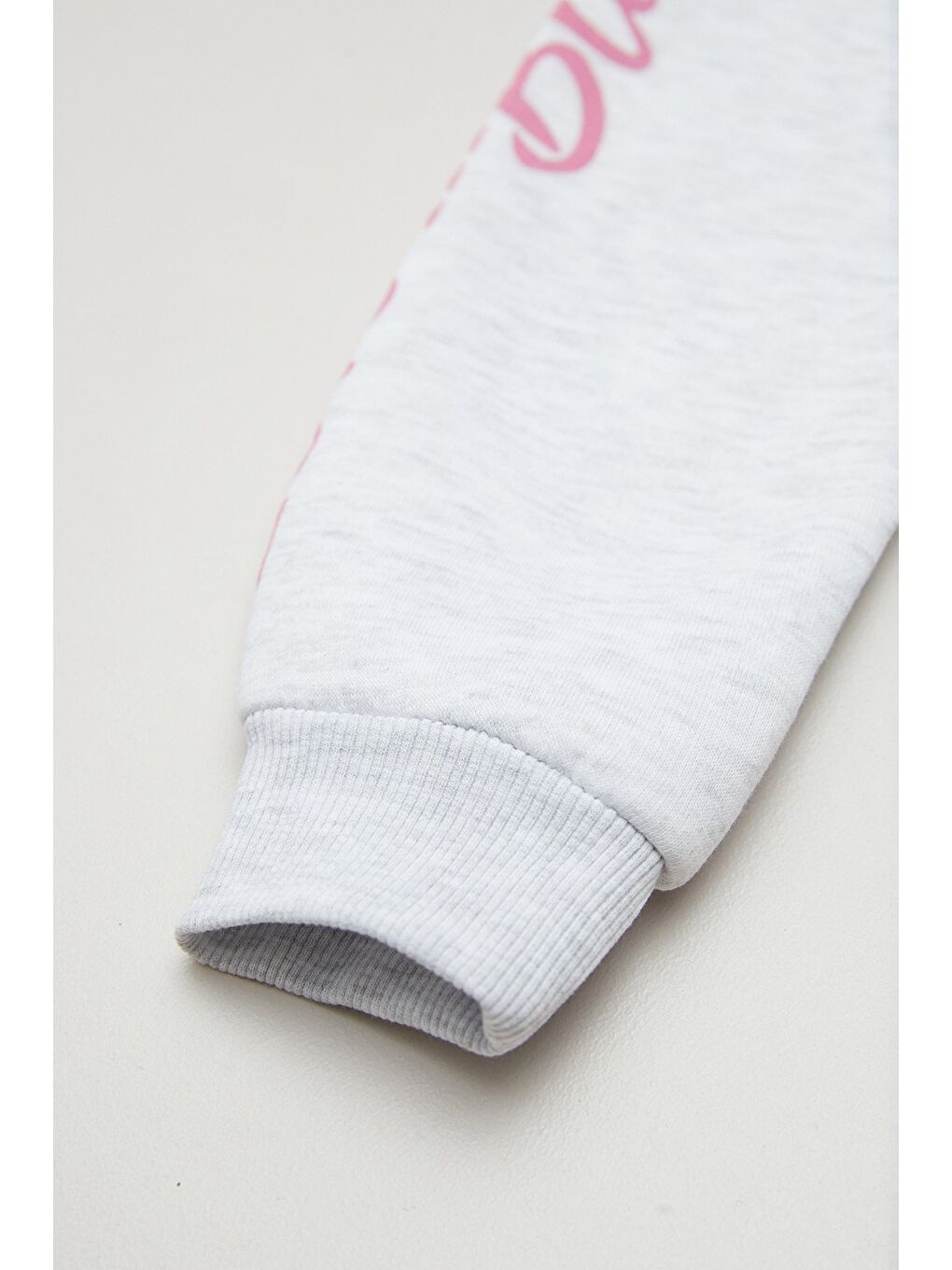 Gri 3 İplik Kolu Yazı Baskılı Kız Çocuk Sweatshirt-3