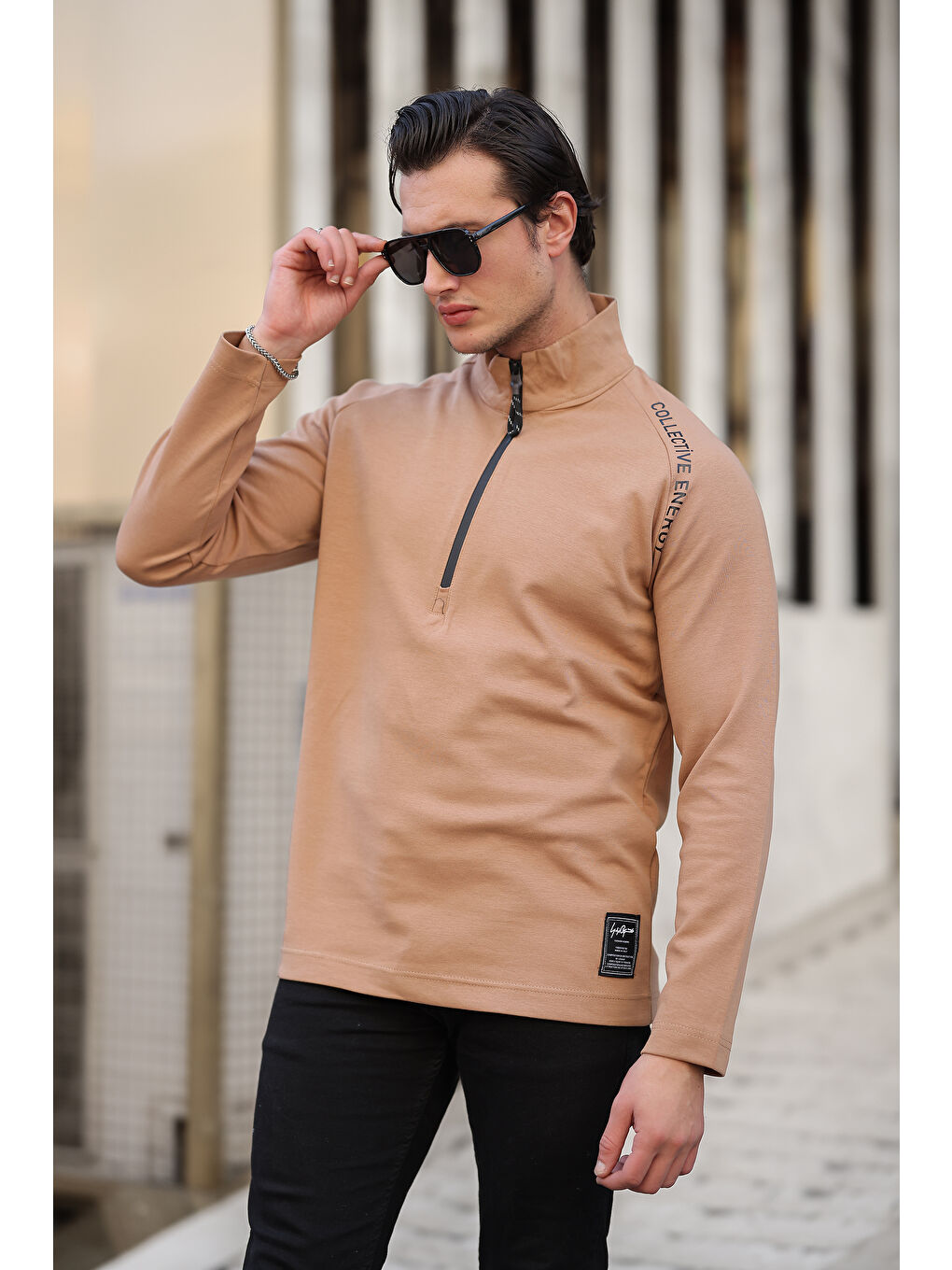 comstar Camel Erkek Yarım Fermuarlı Baskılı  Sweatshirt - 4