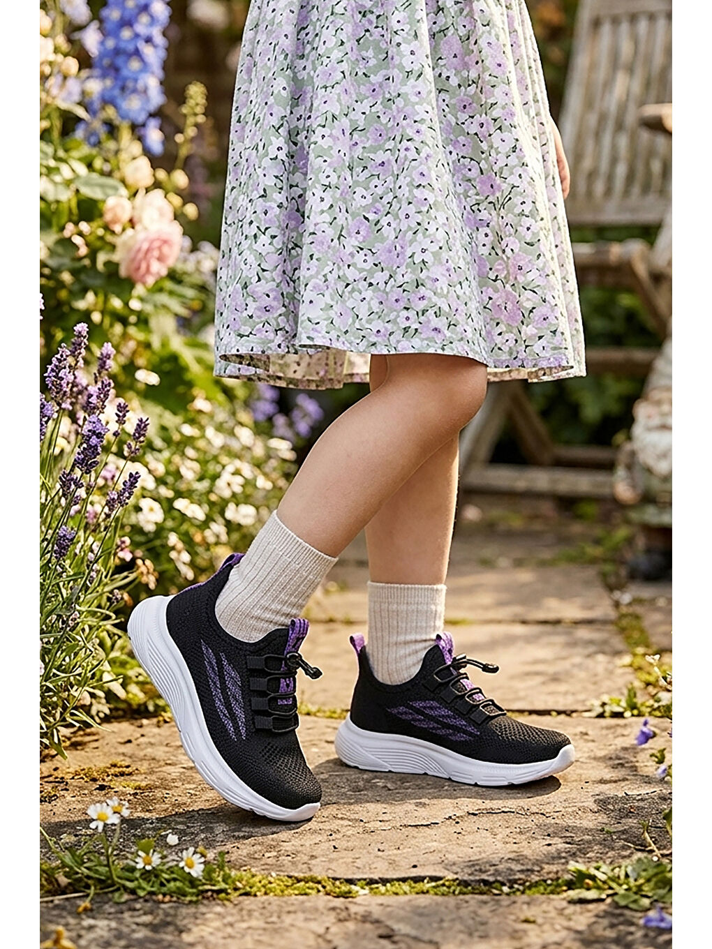 Siyah Dunca Fileli Faylon Taban Kız Çocuk Spor Ayakkabı-2