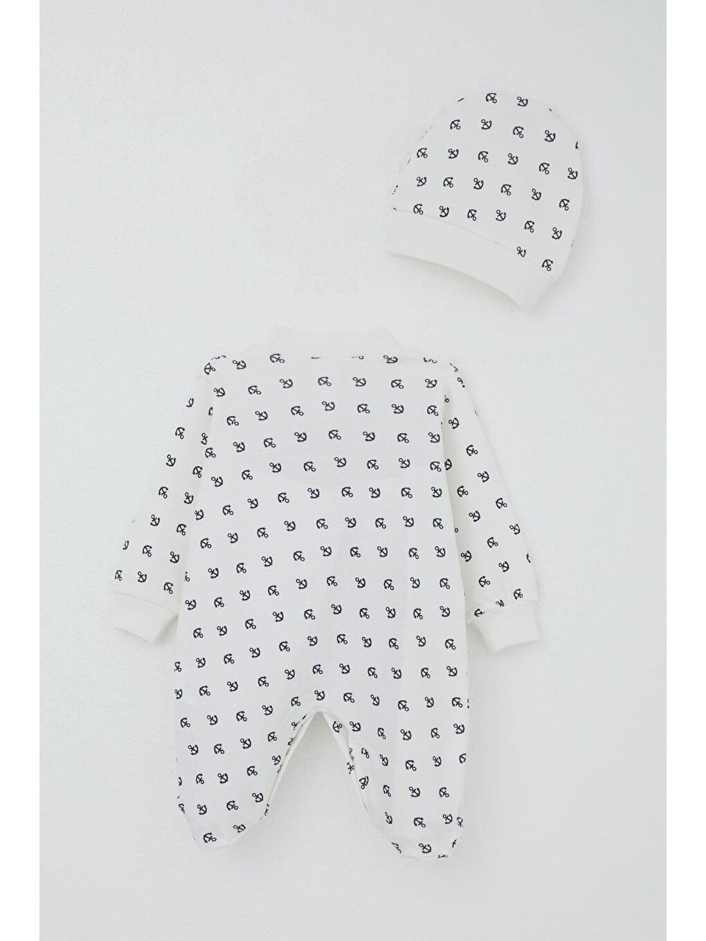 Erkek Bebek Patikli Tulum Deniz Temalı Çapa Desenli Ekru (0-6 Ay)-1