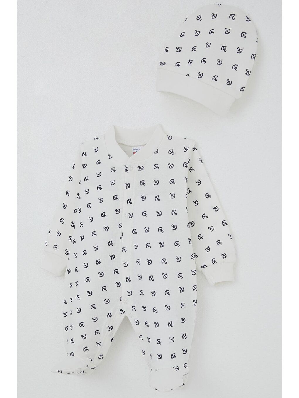 Erkek Bebek Patikli Tulum Deniz Temalı Çapa Desenli Ekru (0-6 Ay)-2