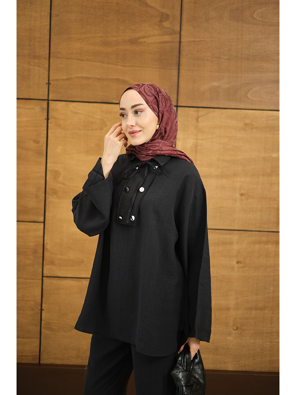 Kadın Çift Düğme Detaylı Takım Siyah-1