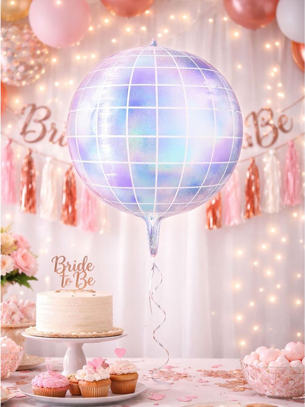 Beyaz Hologram Efektli Disko Topu Folyo Balon – Bekarlığa Veda & Doğum Günü 55 cm