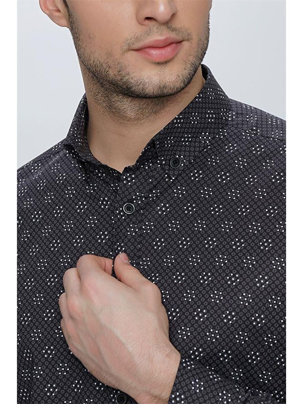 Siyah Uzun Kol Klasik Slim Fit Pamuklu Elastanlı Gömlek 1004225244-4