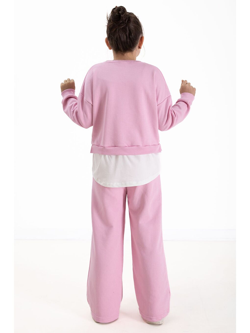 Toz Pembe London Yazılı Nakışlı Kız Çocuk Geniş Paça Eşofman Takımı 22726-4