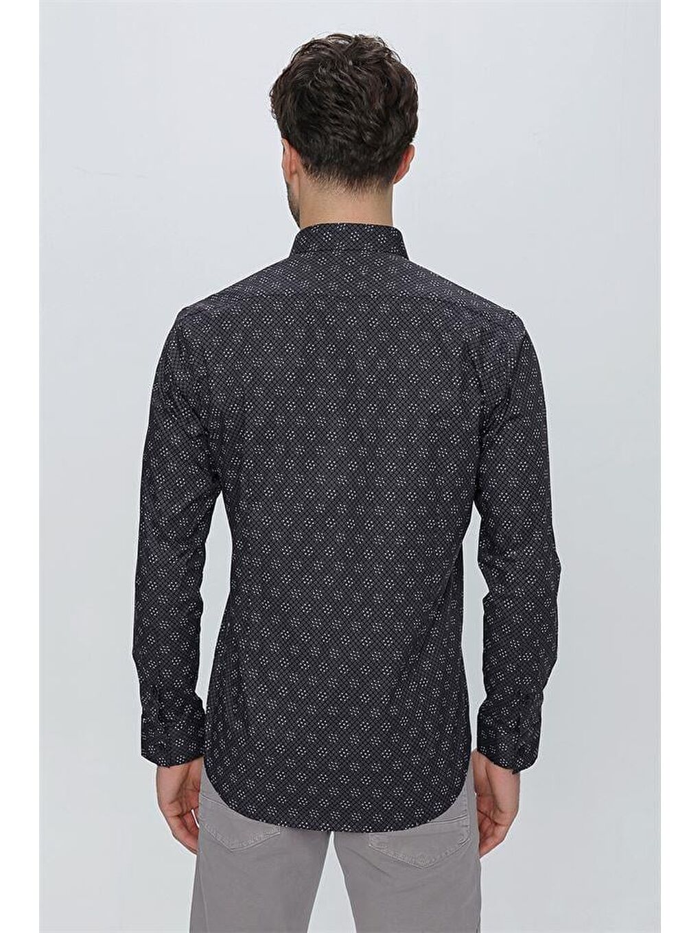 Siyah Uzun Kol Klasik Slim Fit Pamuklu Elastanlı Gömlek 1004225244-6