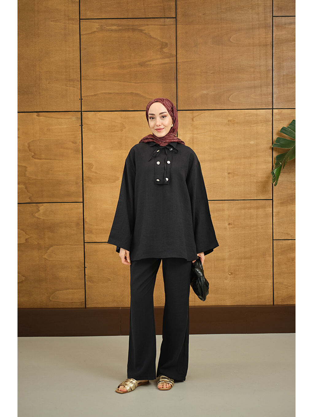 Kadın Çift Düğme Detaylı Takım Siyah-2