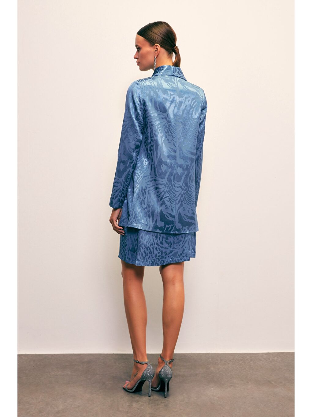 Şal Yaka Desenli Ceket - İndigo-5