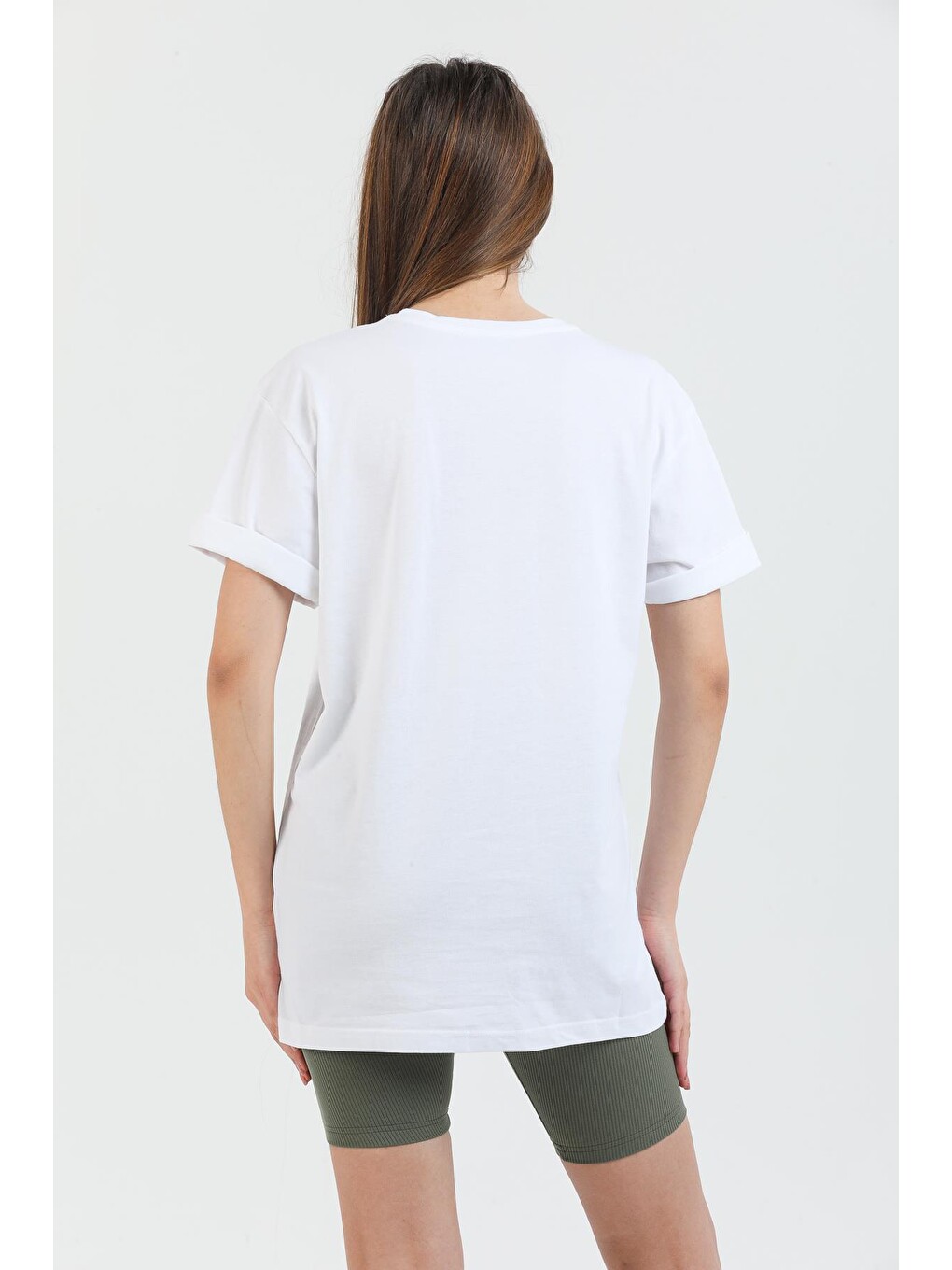 Beyaz Something New Baskılı Pamuklu Bisiklet Yaka Oversize Kadın Tişört.-4