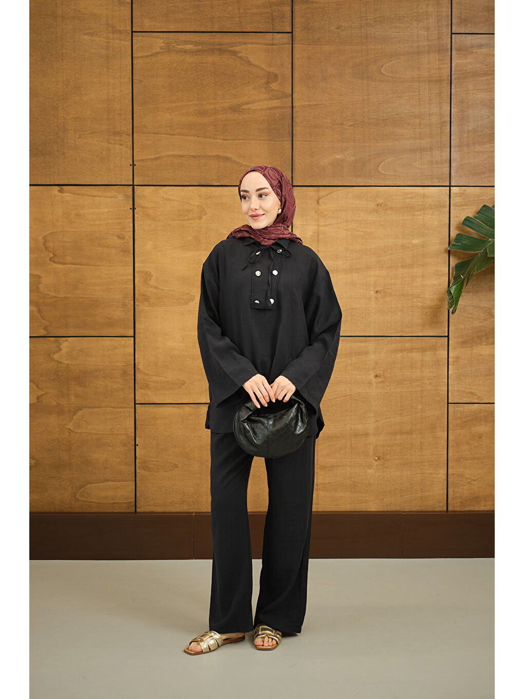 Kadın Çift Düğme Detaylı Takım Siyah-3