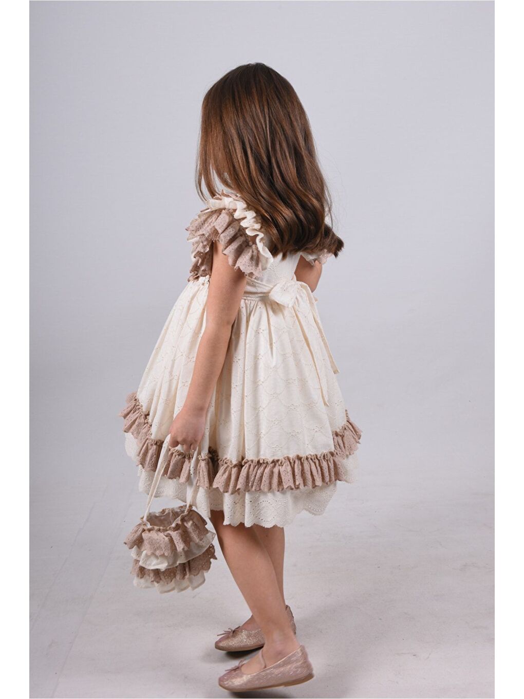 Ekru Kız Çocuk Kısa Elbise_M2326-1