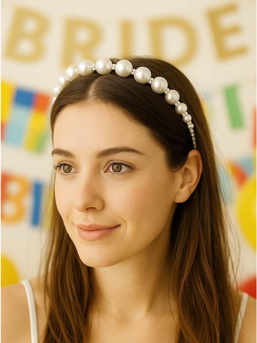 Beyaz Bride İncili Gelin Tacı Bekarlığa Veda Partisi Tacı