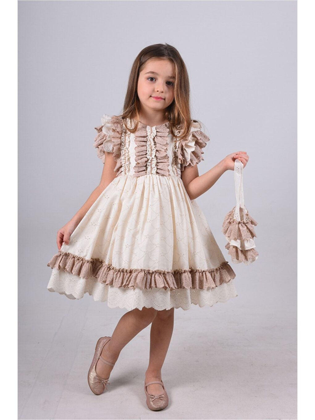 Ekru Kız Çocuk Kısa Elbise_M2326-2