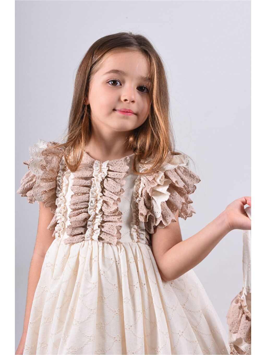 Ekru Kız Çocuk Kısa Elbise_M2326-3