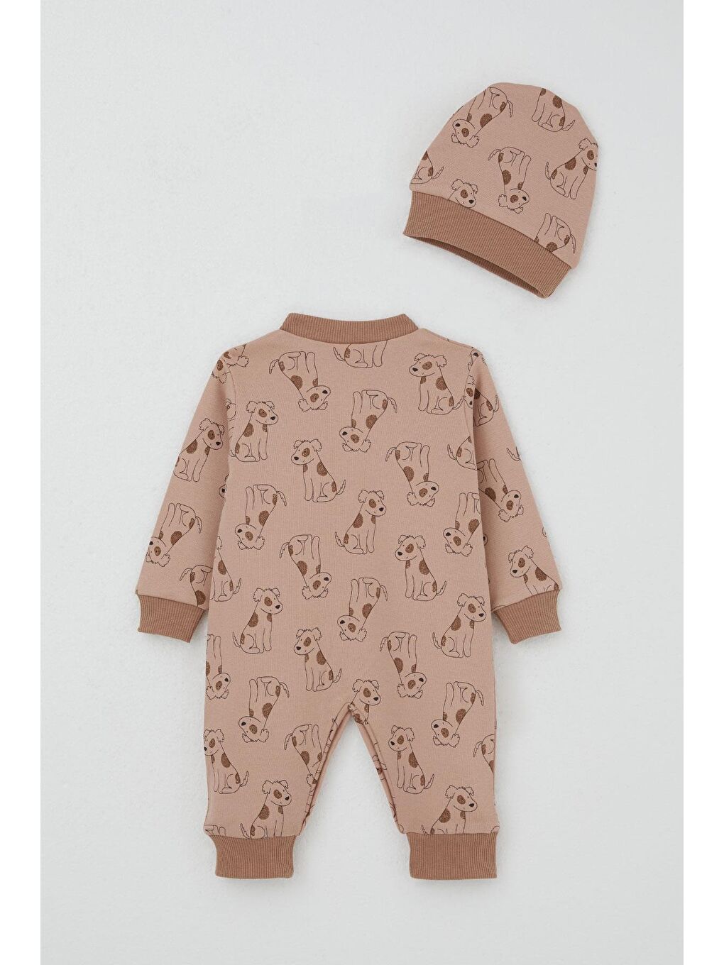 Erkek Bebek Tulum Sevimli Köpekçik Desenli Açık Kahverengi (0-6 Ay)-1